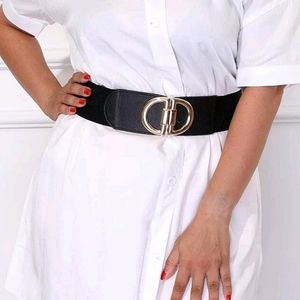 Elegant Black Belt with Gold Buckle